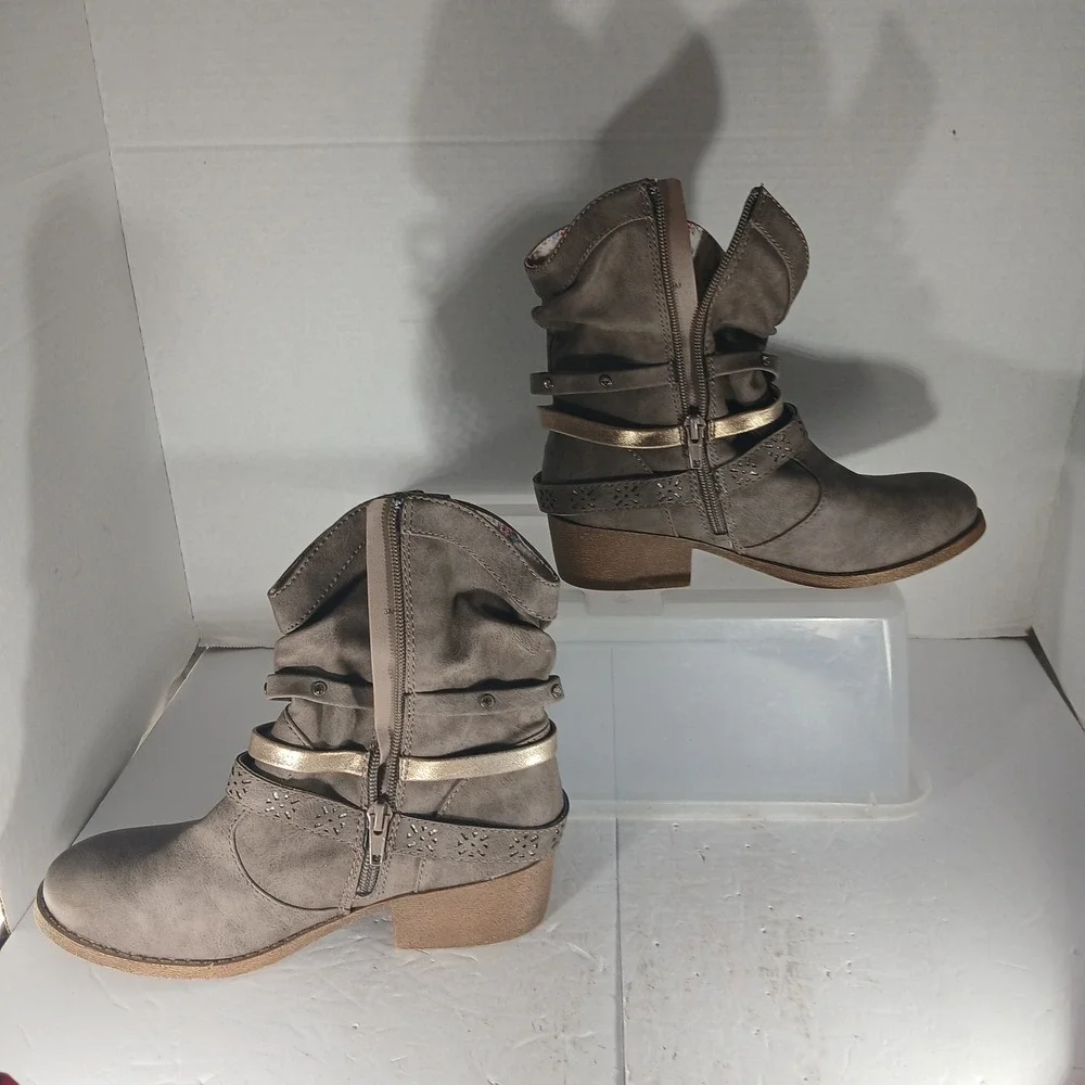 Jellypop Girls Saddle Up Ankle Boots Size 3M Grey Western Bow Boho Floral Bootie
